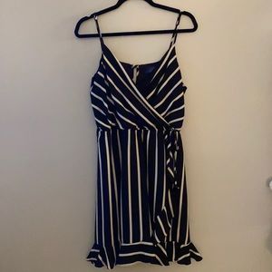 Striped black white and blue dress with shorts.